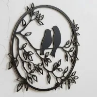 Liefdesvogels op tak — ronde wanddecoratie