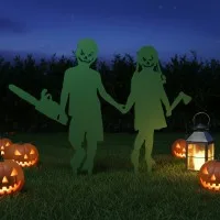Creepy Couple Halloween Yard Stakes – Boy with Chainsaw & Girl with Axe