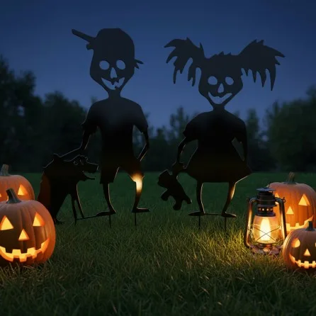 Creepy Halloween Kids Yard Stakes – Zombie Boy, Girl, Dog & Teddy