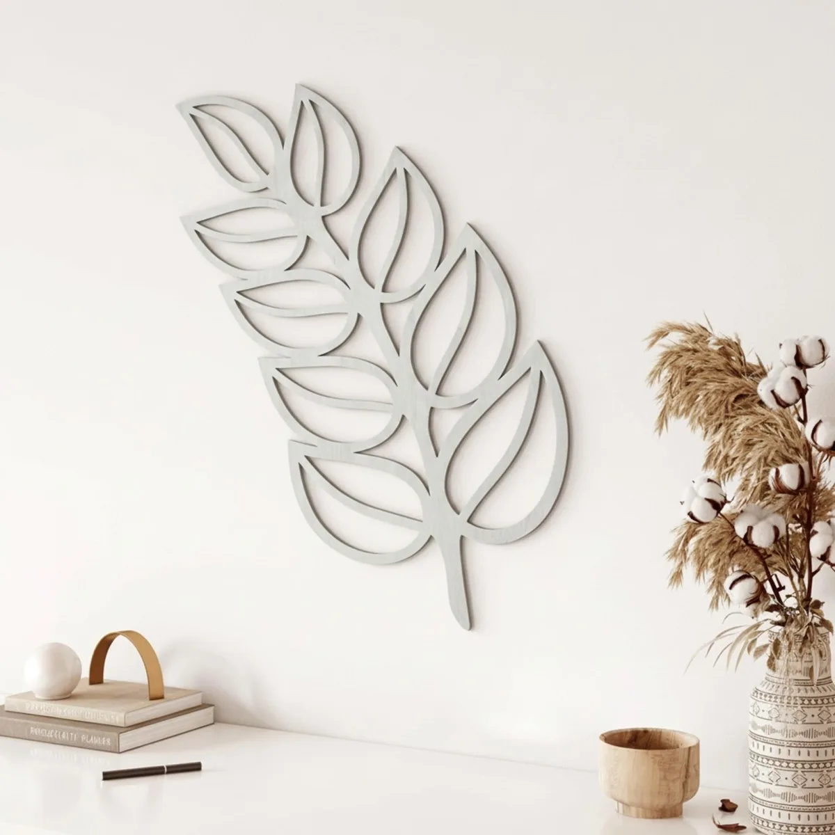 Blad wanddecoratie van berken multiplex – botanische laserdecoratie, 60 x 34 cm