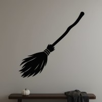 Classic Witch Broom Wall Decor – Diagonal Broomstick Silhouette – Birch Plywood 45x45 cm