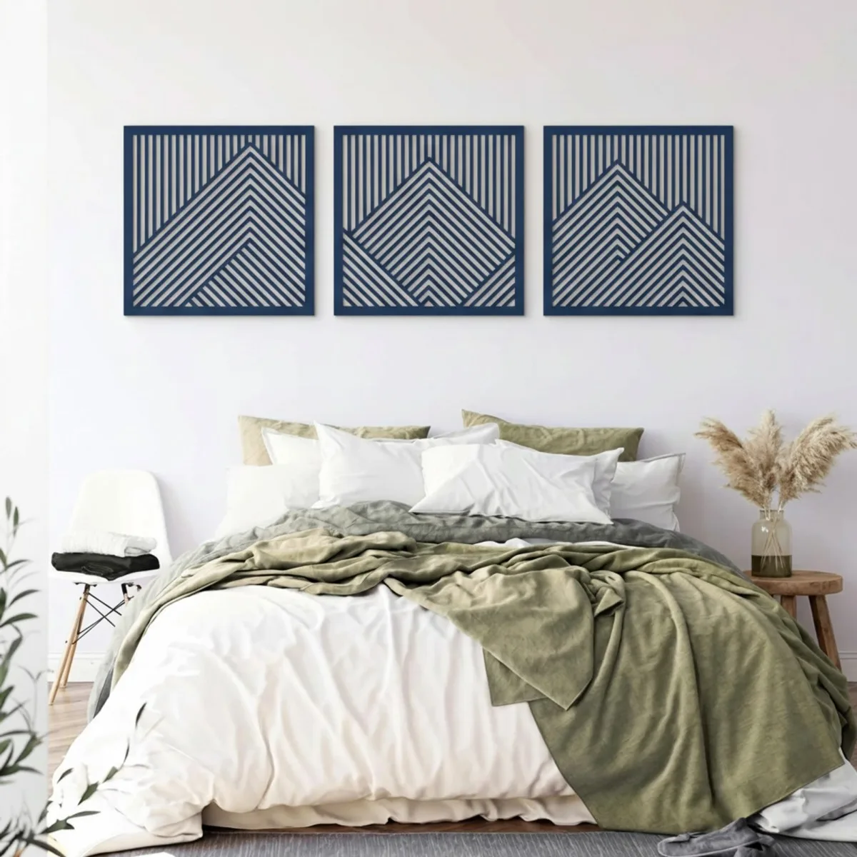 Mountain Wall Art Set, 3 Panels – Laser-Cut Birch Plywood, 64x20 cm