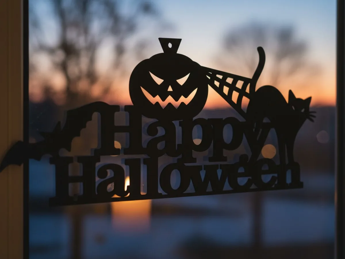 Happy Halloween Wall Art – Pumpkin, Black Cat and Bat Sign – Birch Plywood