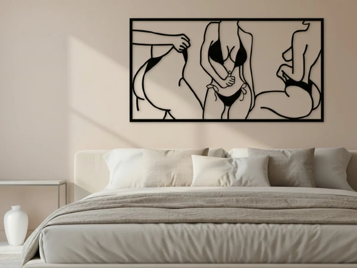 Drie vrouwen lijnkunst wandpaneel