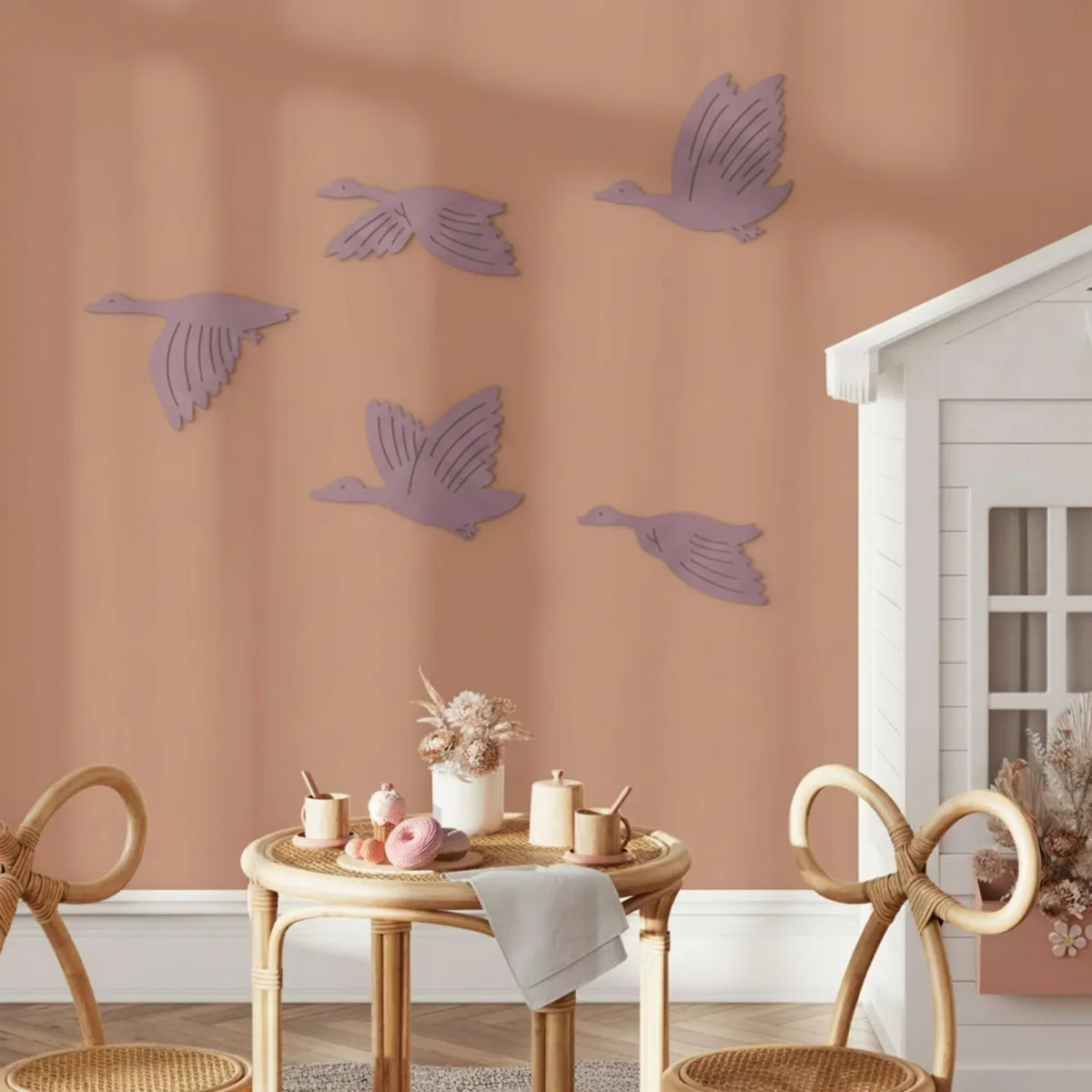 Décoration murale en contreplaqué de bouleau – Oies volantes, set de 5 pièces 88x60 cm