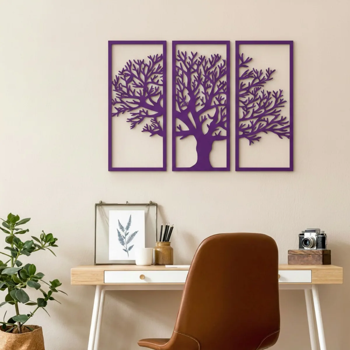 Wanddekoration aus Birken-Sperrholz – 3-teiliges Baum-Set 58x40 cm