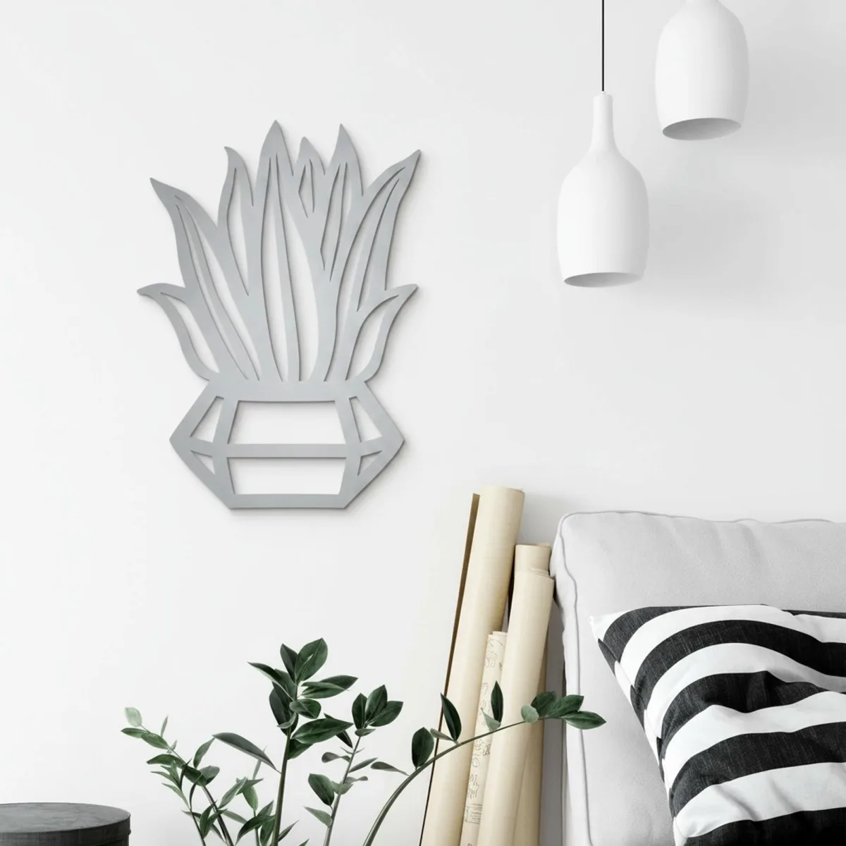 Diamond Potted Plant Wall Decor – Laser-Cut Birch Plywood