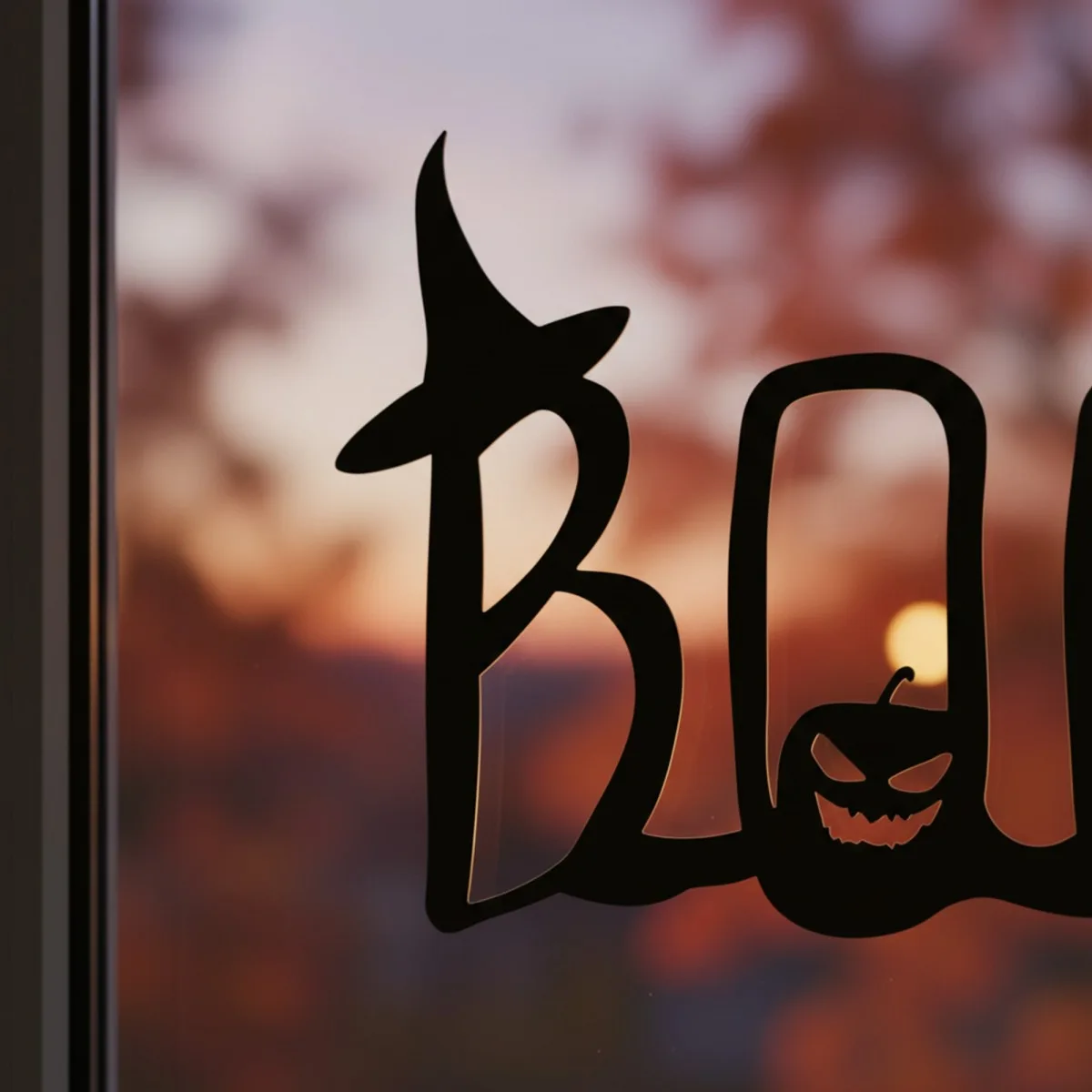 BOO Letters Wall Art – Witch Hat and Pumpkin Faces – Birch Plywood Halloween Sign