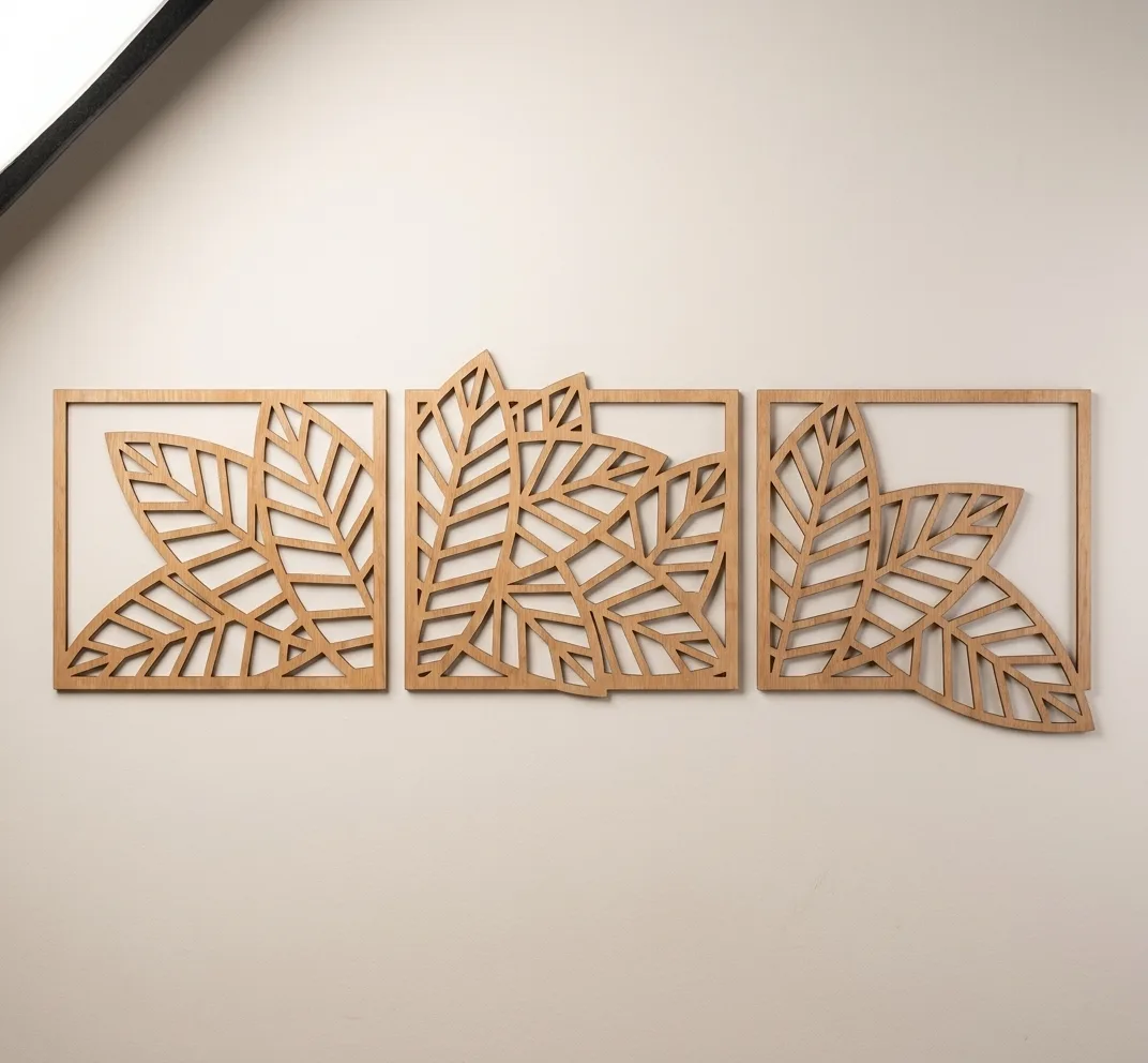 Wooden Leaves Triptych Wall Panel