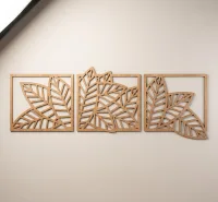 Wooden Leaves Triptych Wall Panel