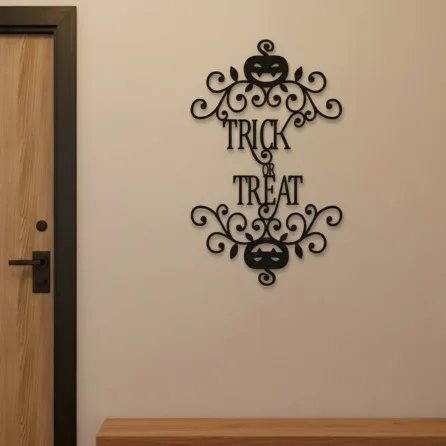 Trick or Treat Türschild – Kürbis-Schnörkel – Birken-Sperrholz Halloween