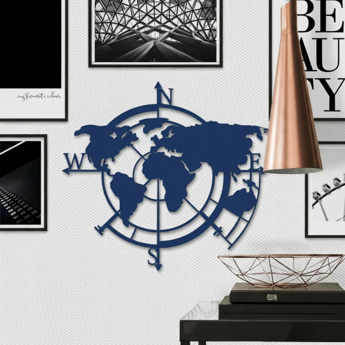 Wanddecoratie „Wereldkaart windstreken“ – berken multiplex