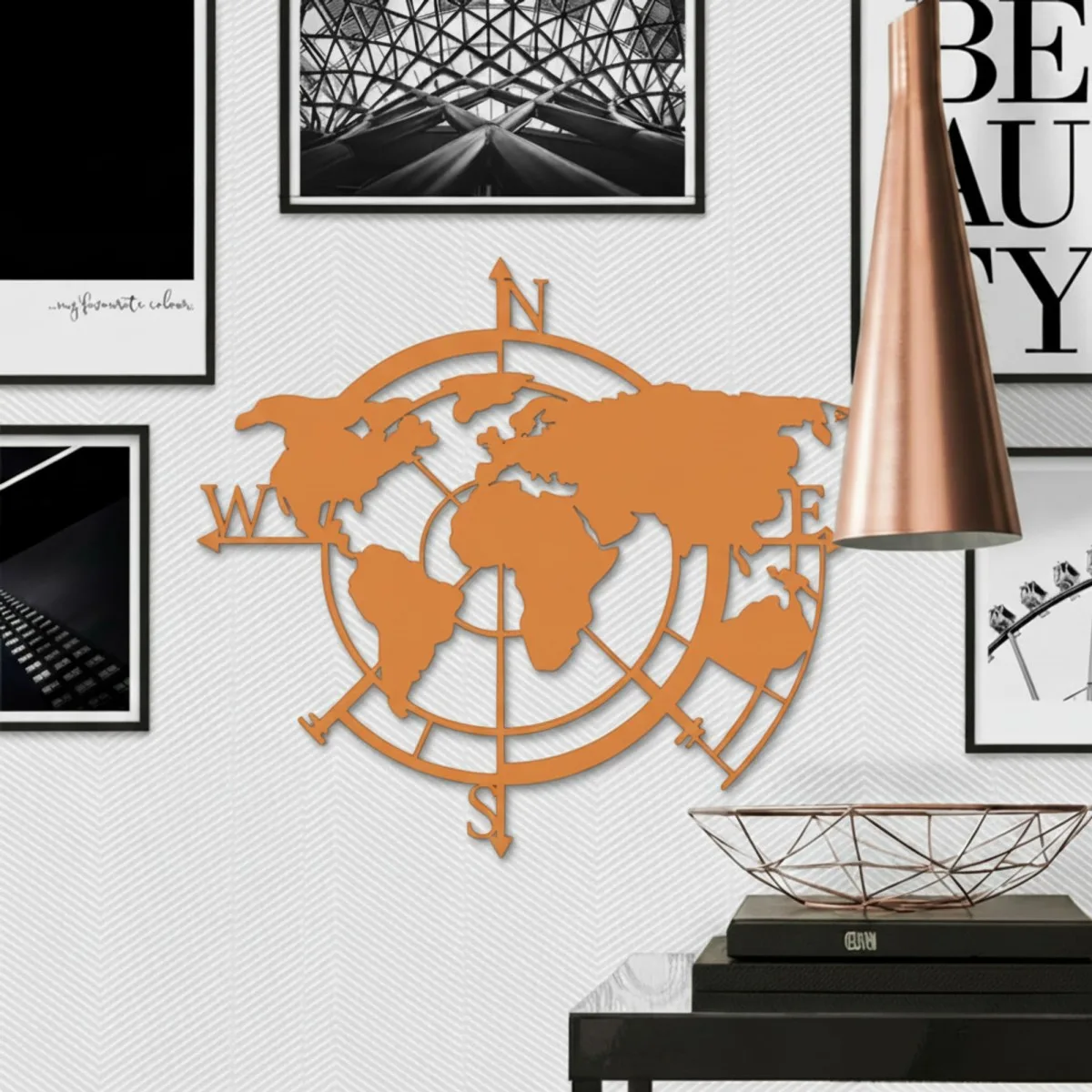 Wanddecoratie „Wereldkaart windstreken“ – berken multiplex