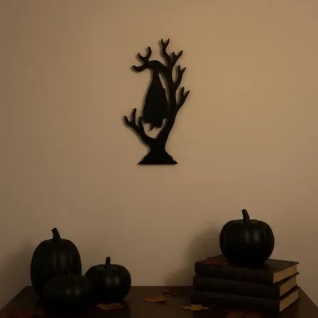 Bat on Tree Wall Art – Sleeping Bat Hanging on a Bare Spooky Tree – Birch Plywood