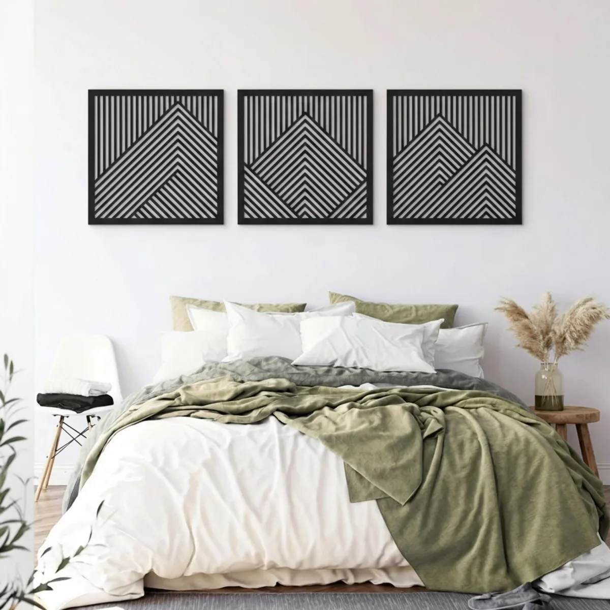 Mountain Wall Art Set, 3 Panels – Laser-Cut Birch Plywood, 64x20 cm