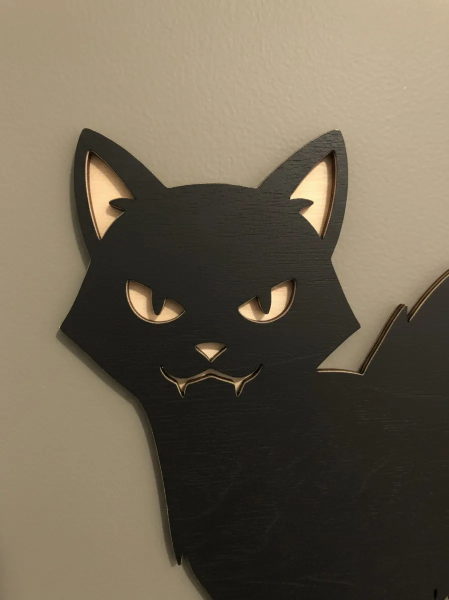 Halloween zwarte kat wanddecoratie – Silhouet met gebogen rug – Berk multiplex