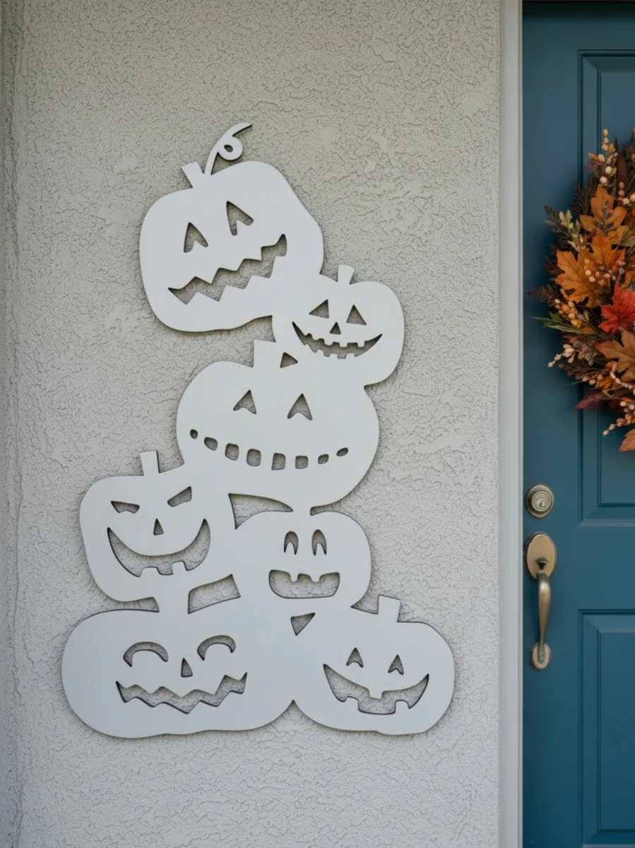 Déco murale Halloween pile de citrouilles – six citrouilles sculptées 60 cm