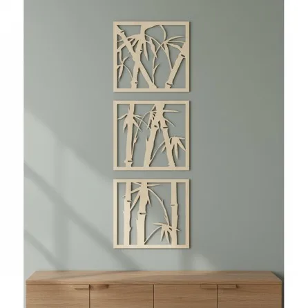 Bamboo Wall Decor Set of 3 Square Panels