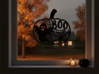 BOO Pumpkin Wall Art – Openwork Ghost and Spider Web – Birch Plywood Halloween