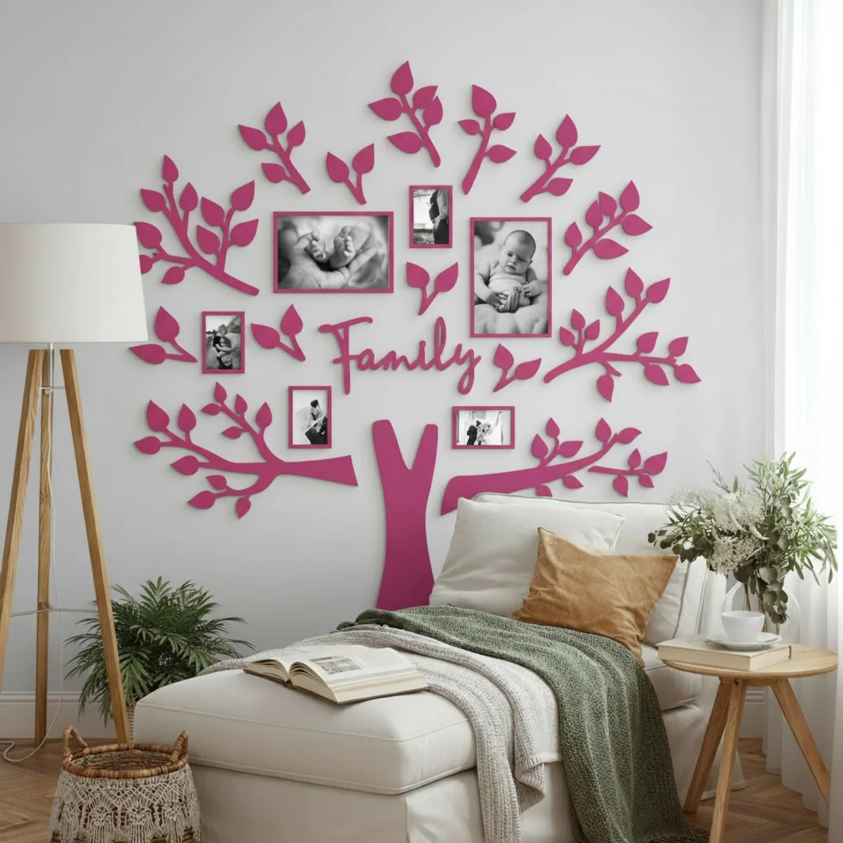 Family Tree Wall Decor XXL with 6 Photo Frames – Birch Plywood