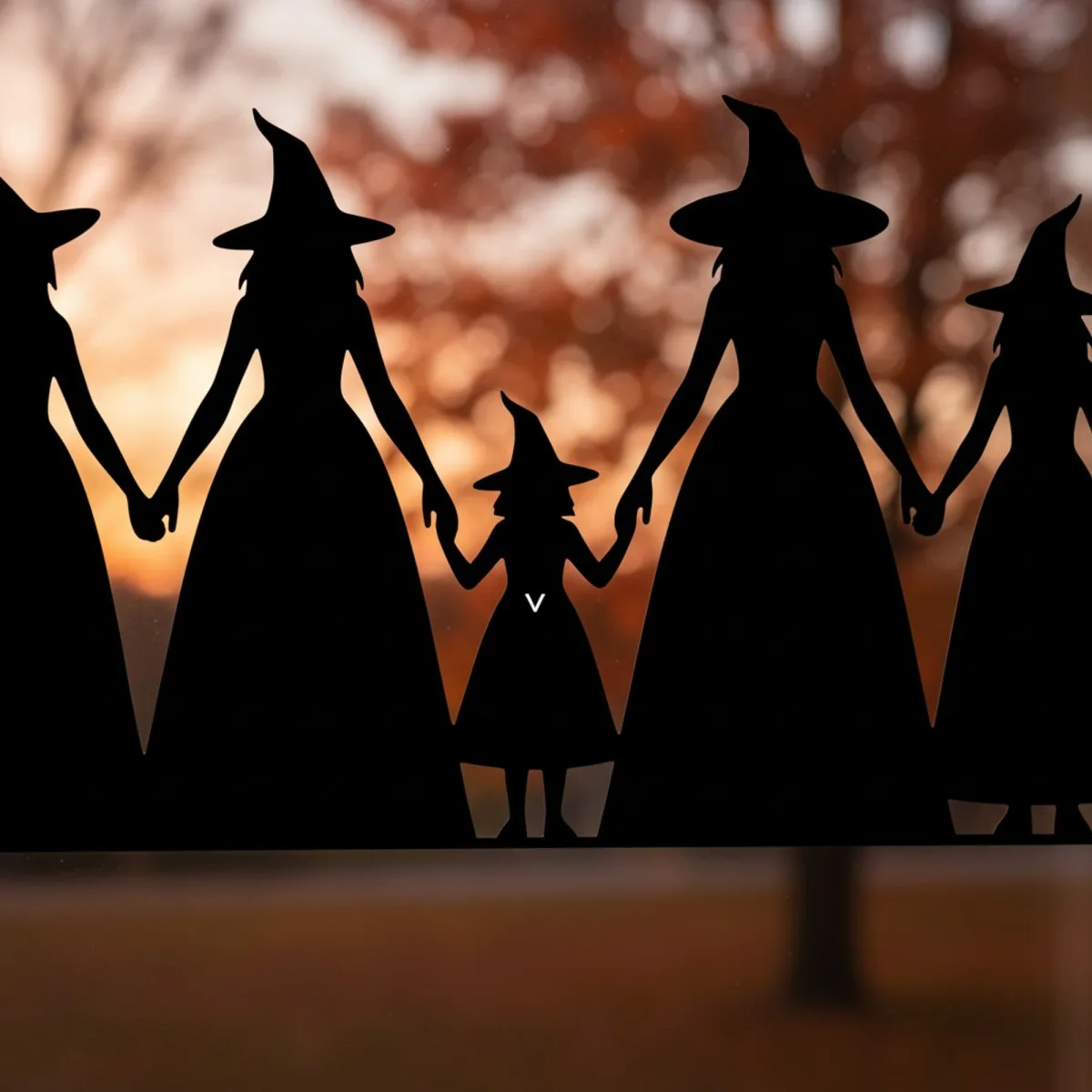 Witches Coven Wall Art – 6 Hand-Holding Halloween Witches – Birch Plywood