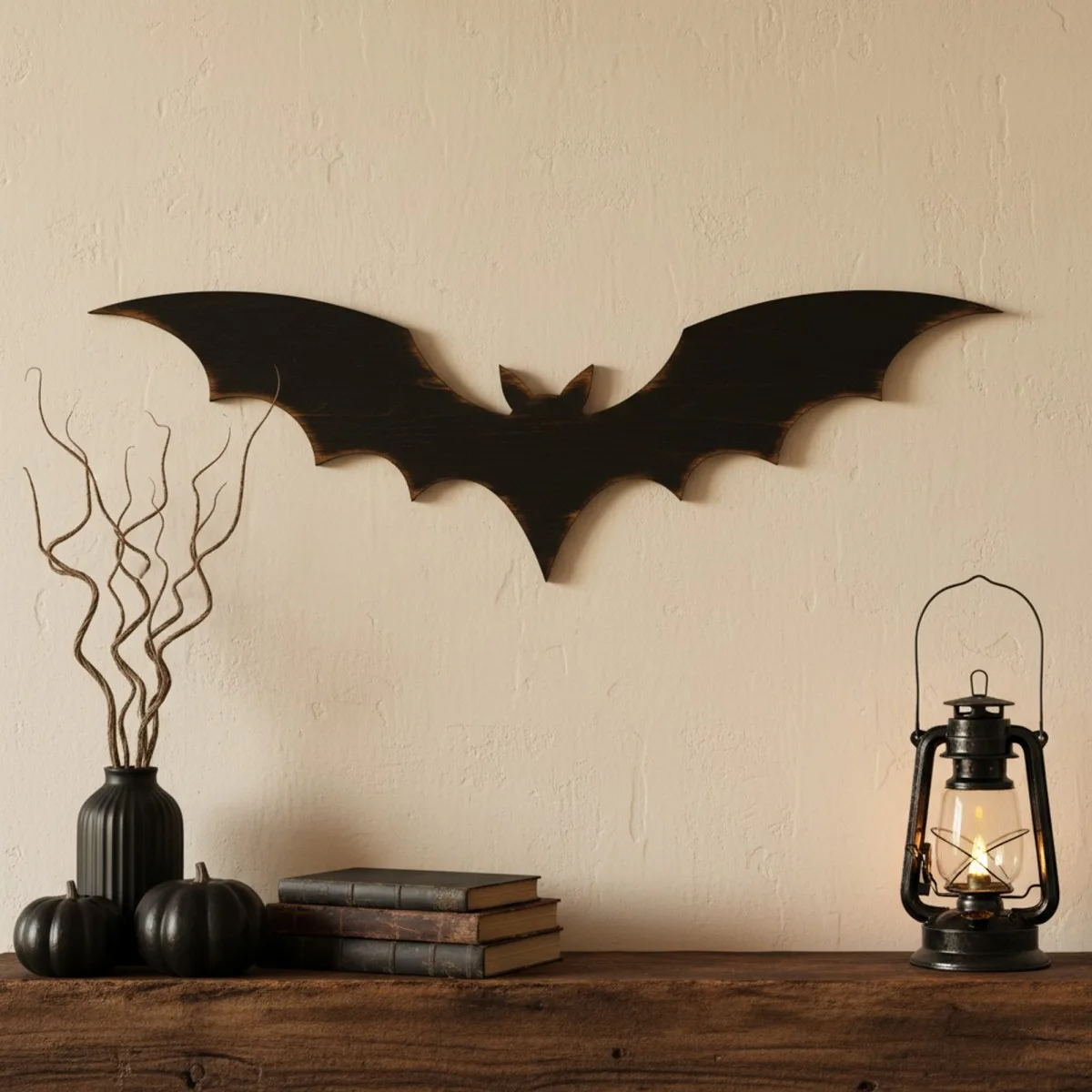 Flying Bat Wall Decor – Wide Wingspan Silhouette – Birch Plywood
