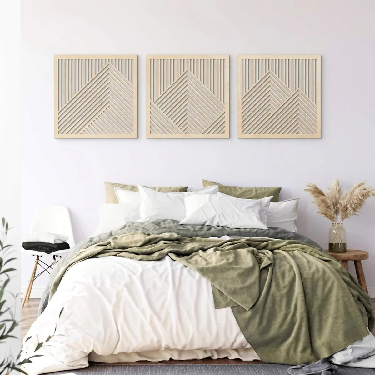 Mountain Wall Art Set, 3 Panels – Laser-Cut Birch Plywood, 64x20 cm