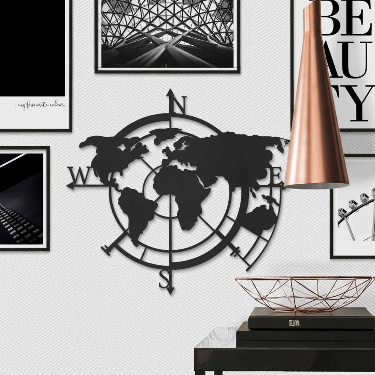 Wanddecoratie „Wereldkaart windstreken“ – berken multiplex
