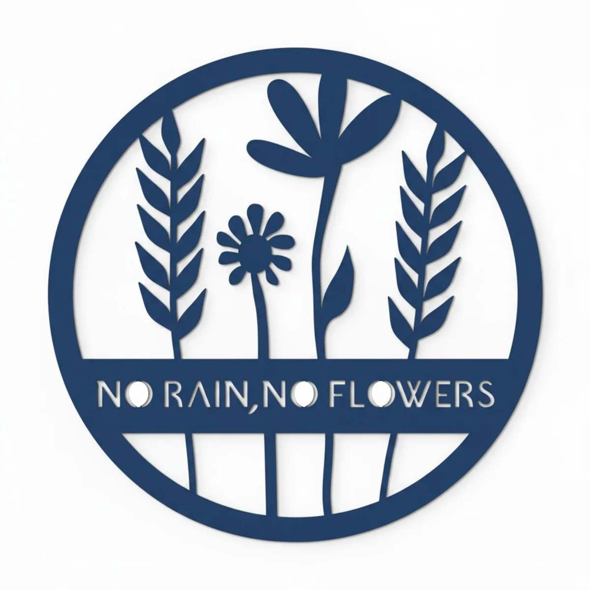 Déco murale en contreplaqué – No Rain No Flowers, ronde