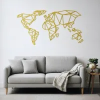 Origami World Map Plywood Wall Decor – Geometric Wireframe Map 100x50 cm