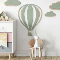 Birch Plywood Wall Decor - Hot Air Balloon with Vertical Lines