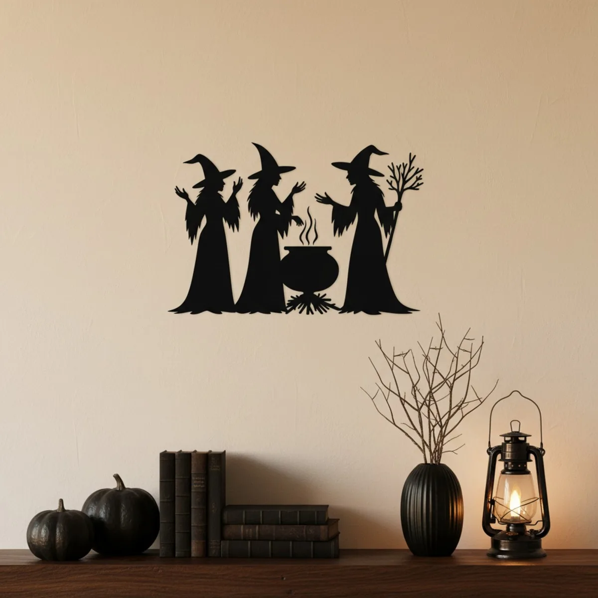 Three Witches and Cauldron Wall Decor – Coven Scene – Birch Plywood