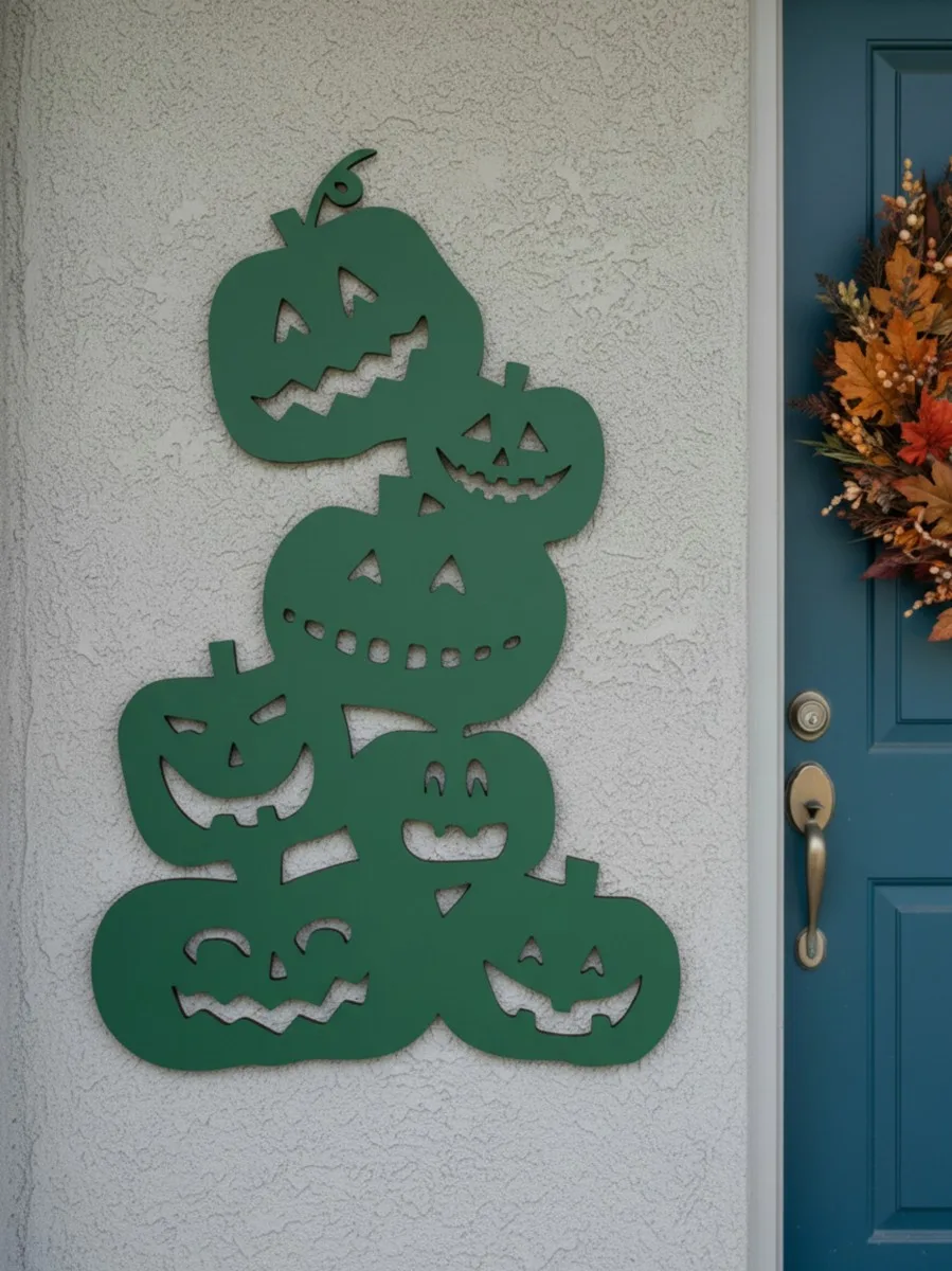 Déco murale Halloween pile de citrouilles – six citrouilles sculptées 60 cm