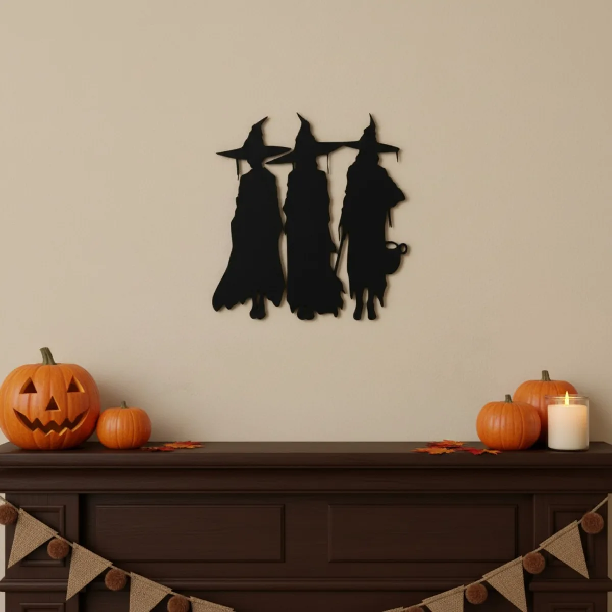 Three Witches Wall Art – Witch Trio Silhouette – Birch Plywood