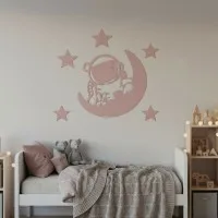 Birch Plywood Wall Decor - Little Astronaut with Moon and Stars