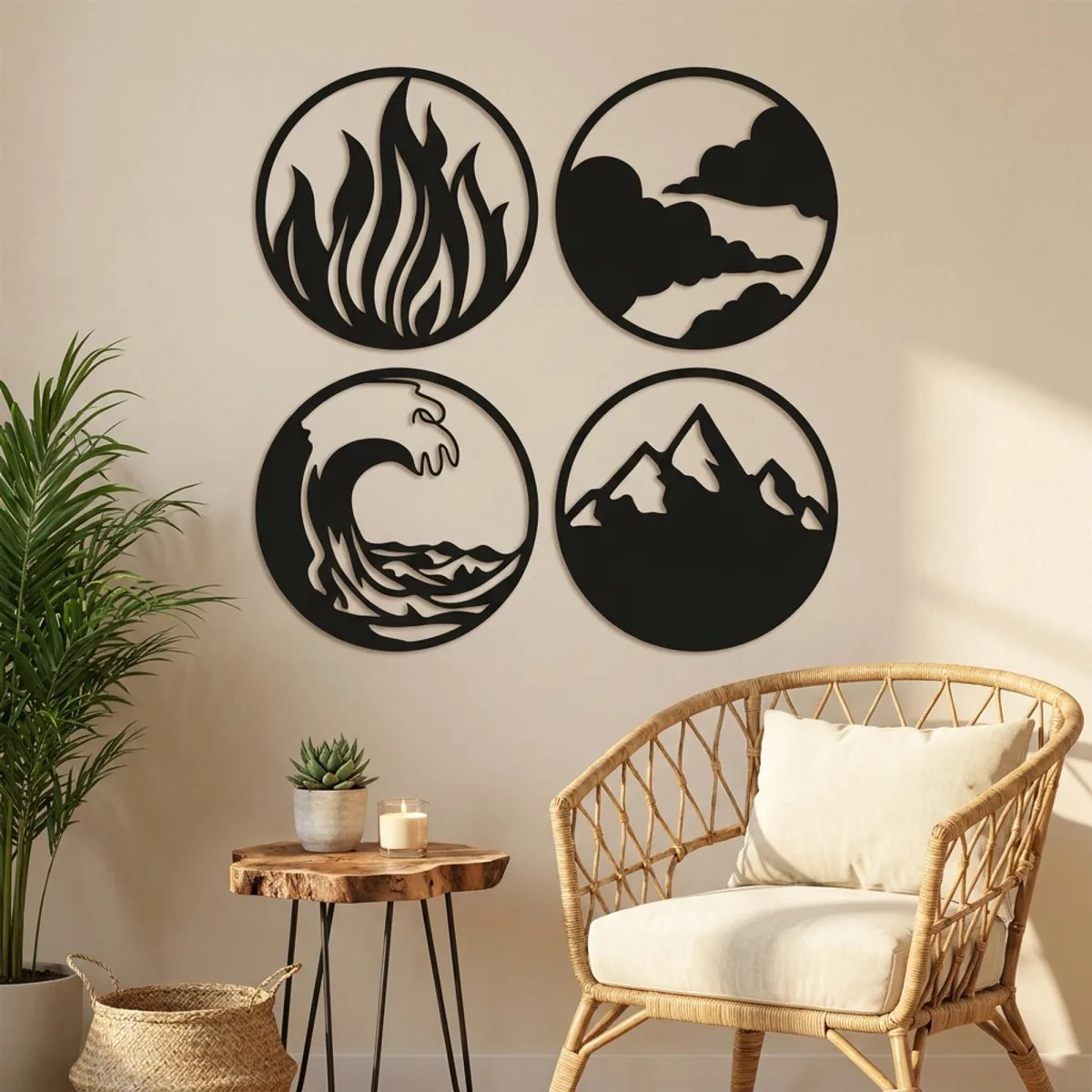Four Elements Wall Art Set — Fire, Air, Water, Earth — Four Colors