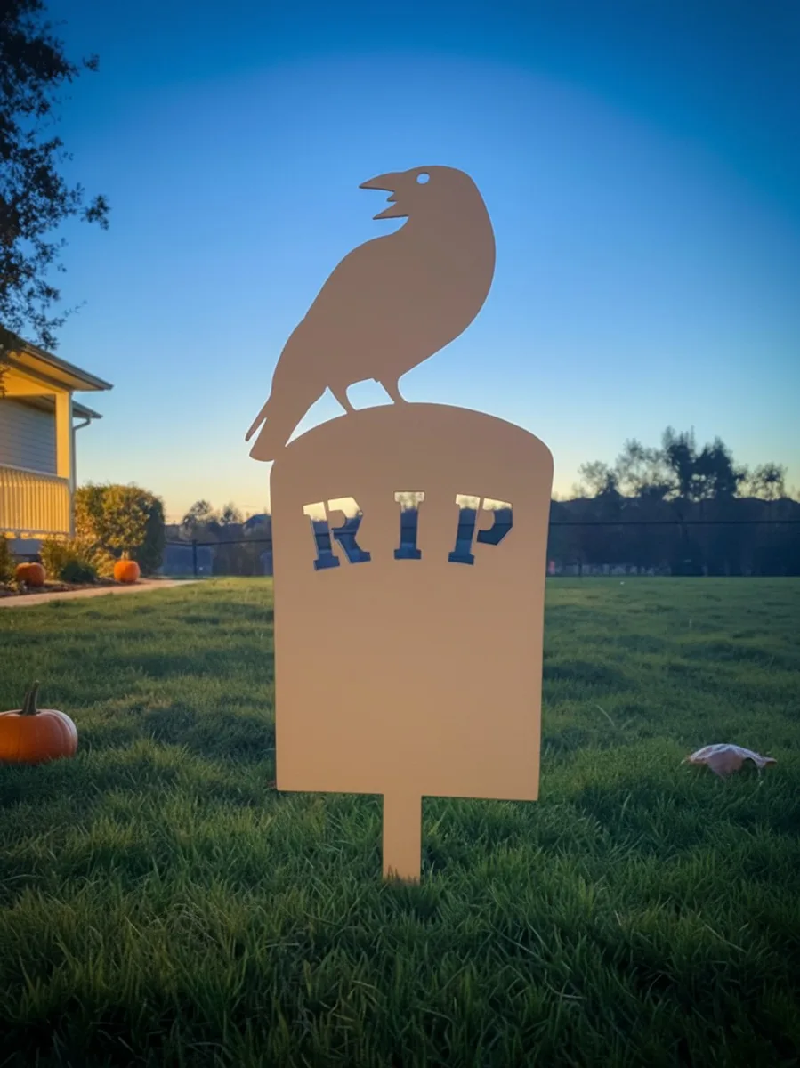 Halloween raaf grafsteen tuinsteker – RIP silhouet met raaf