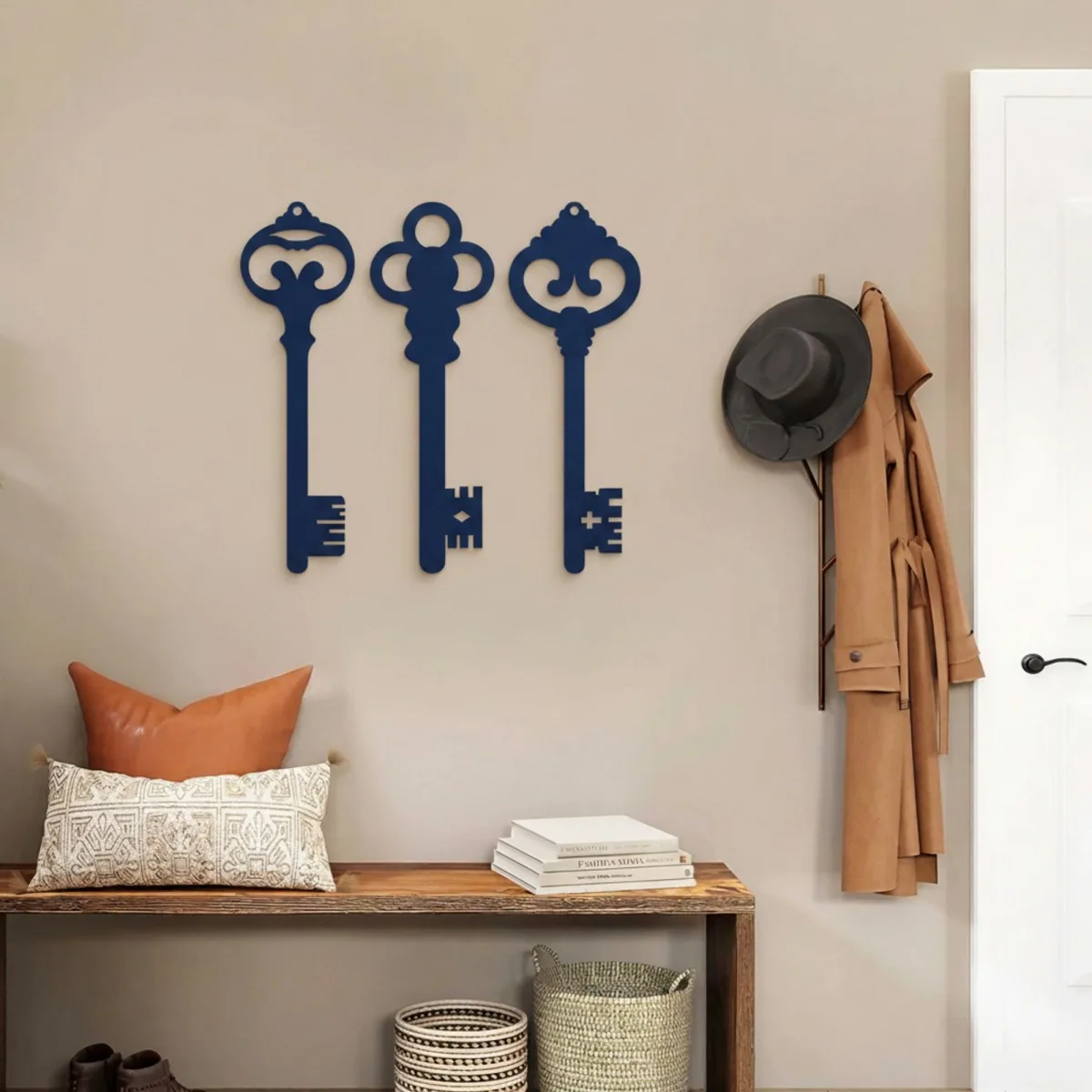 Décoration murale clés vintage en bois (lot de 3) – contreplaqué de bouleau