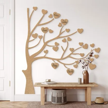 Wanddekoration aus Birkenfurnier „Baum mit Herzen“ XXL – 3 mm