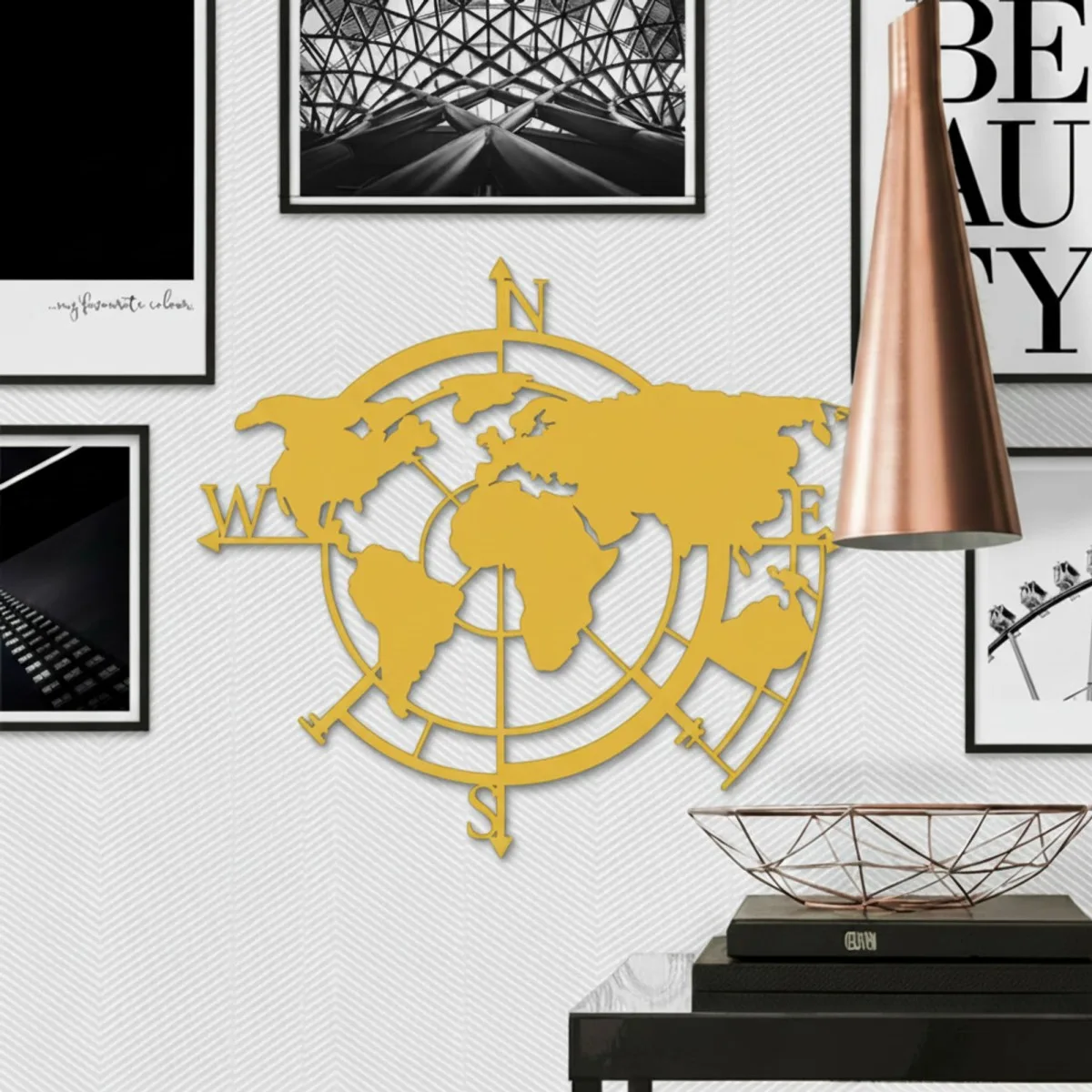 Wanddecoratie „Wereldkaart windstreken“ – berken multiplex
