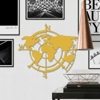 Wanddecoratie „Wereldkaart windstreken“ – berken multiplex
