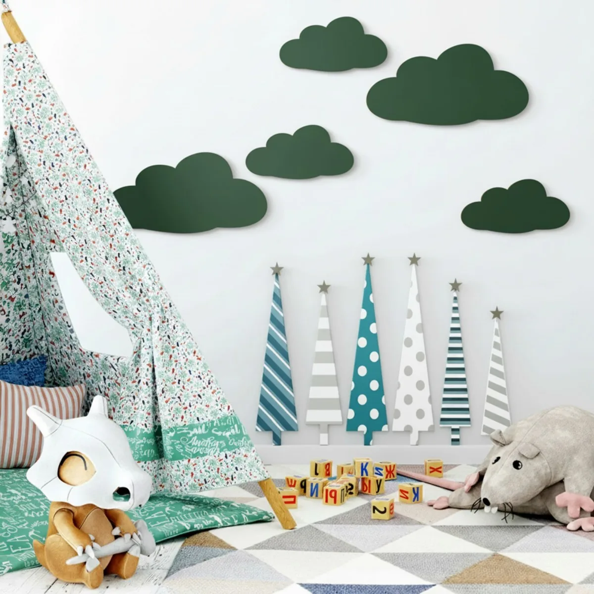 Wanddeko Wolken-Set (5-teilig) – Birken-Sperrholz