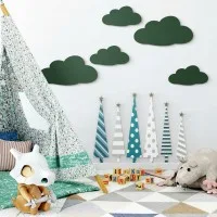 Wanddeko Wolken-Set (5-teilig) – Birken-Sperrholz