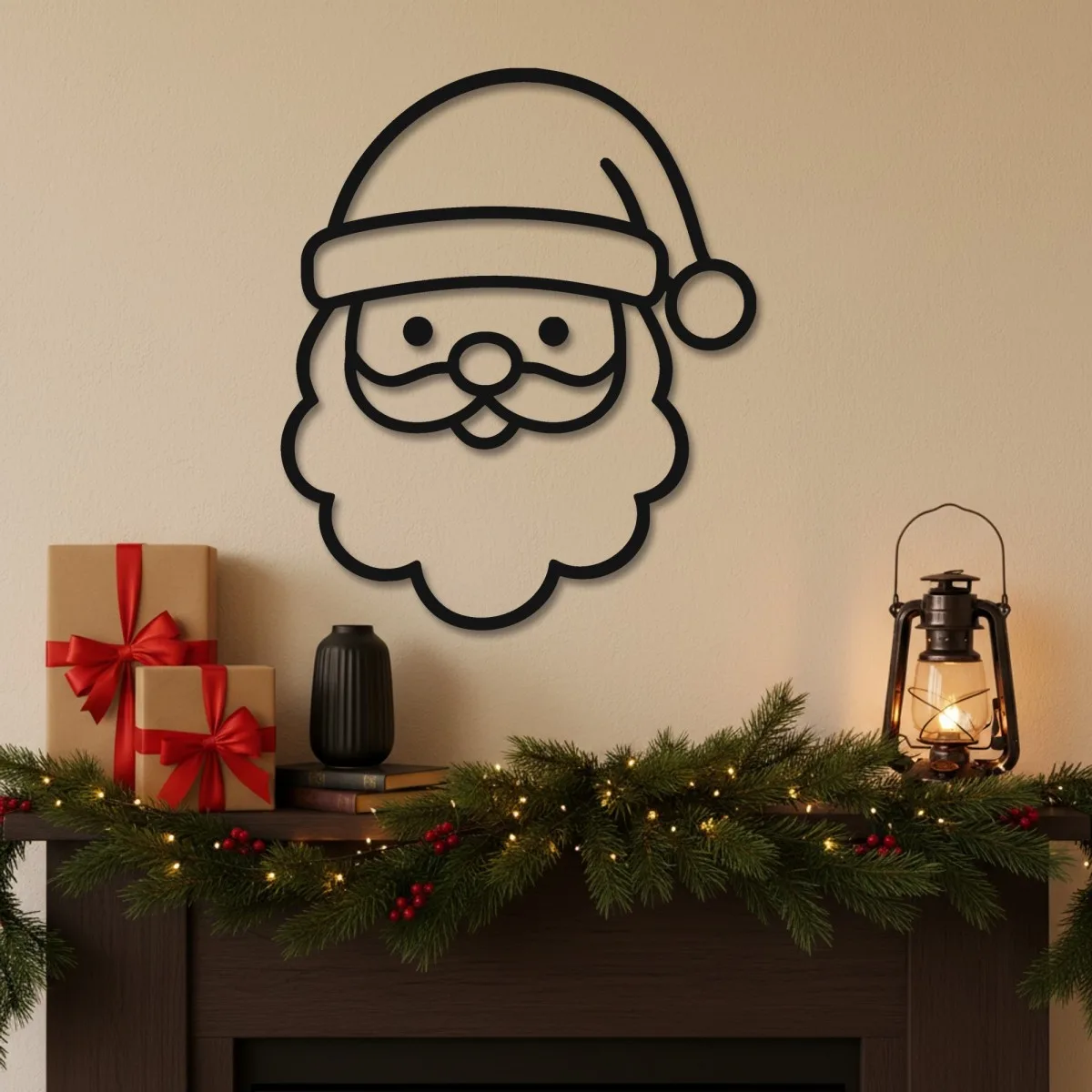 Santa Head Line Art Wall Decor – Birch Plywood