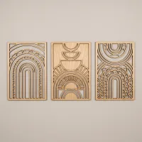 Décoration murale bohème en contreplaqué de bouleau – Arc-en-ciel géométrique (3 pièces)