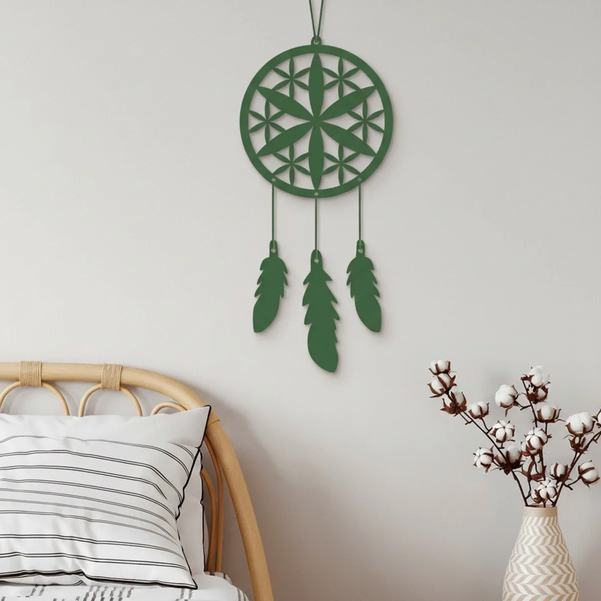 Déco murale en contreplaqué – Attrape-rêves avec une fleur (4 pièces)