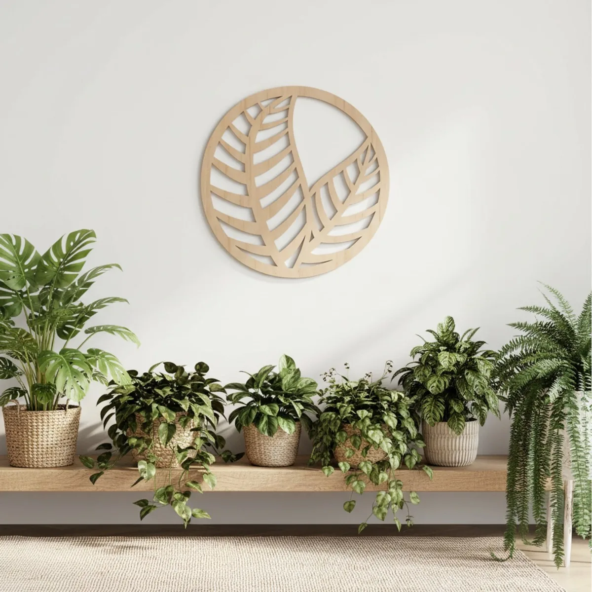 Décoration en bois contreplaqué feuilles en cercle