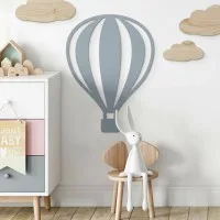 Birch Plywood Wall Decor - Hot Air Balloon with Vertical Lines