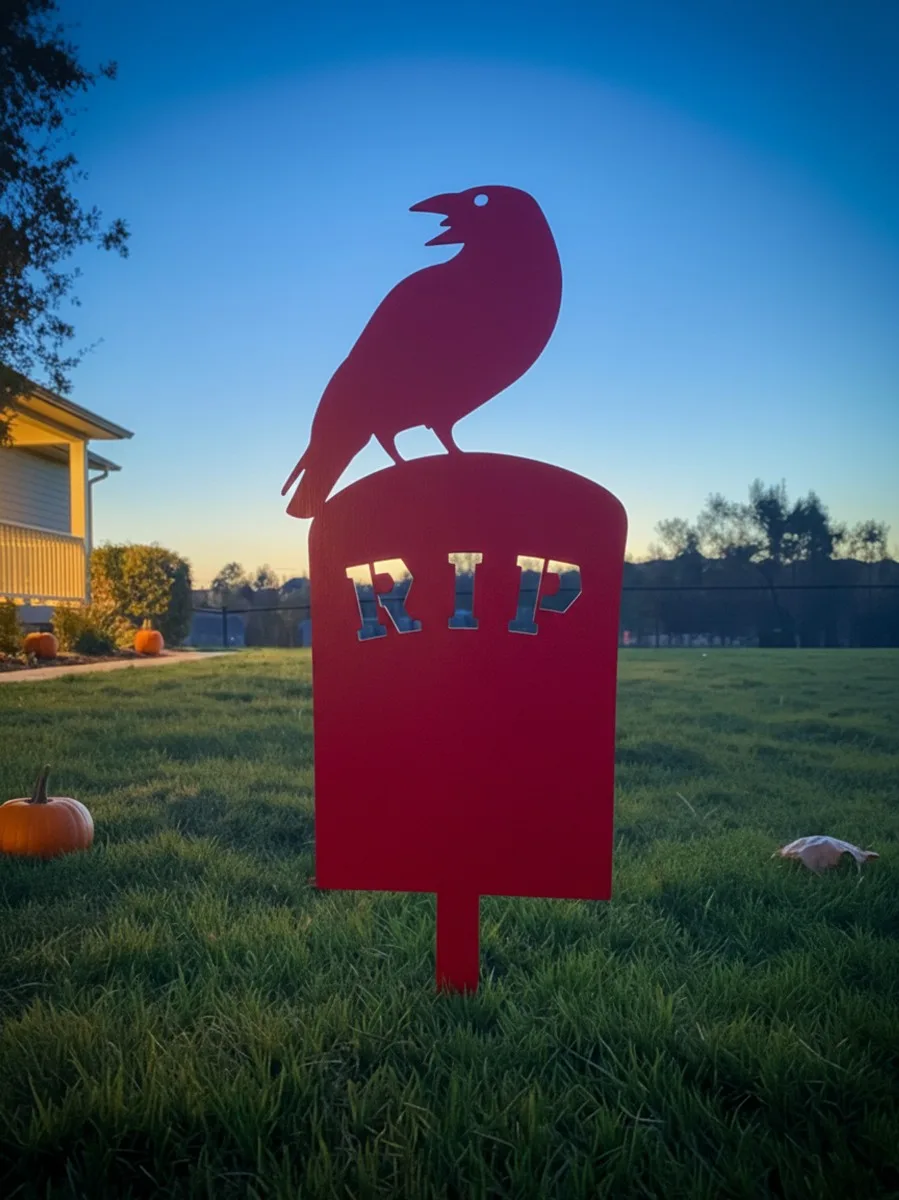 Halloween raaf grafsteen tuinsteker – RIP silhouet met raaf