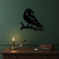 Décoration murale corbeau – Silhouette corneille Halloween sur branche – Bouleau